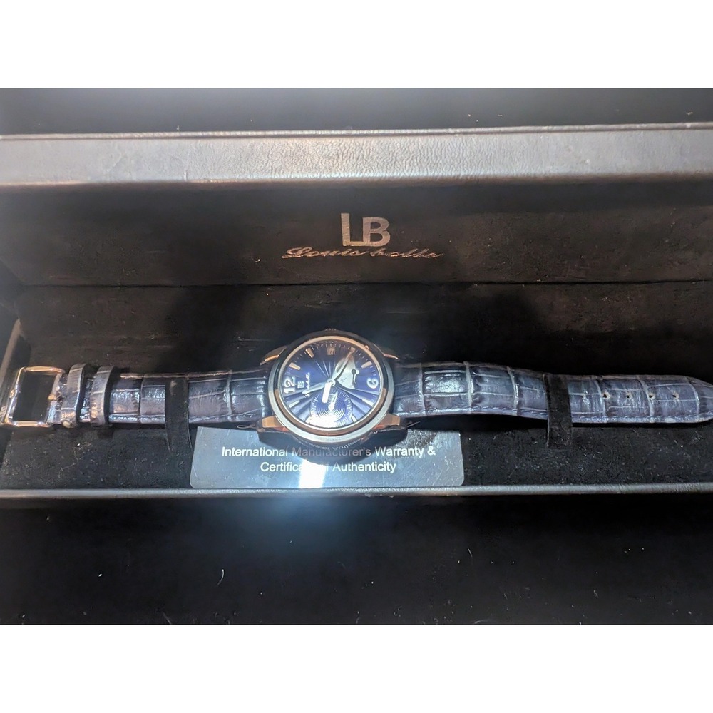 Louis Bolle Auto Mens Watch 40mm Blue Dial Blue Leather Band Date A-5052-178